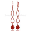 Red Onyx &amp; A beautiful 18K Rose Boucles d&#39;oreilles plaqué or Leverback Design